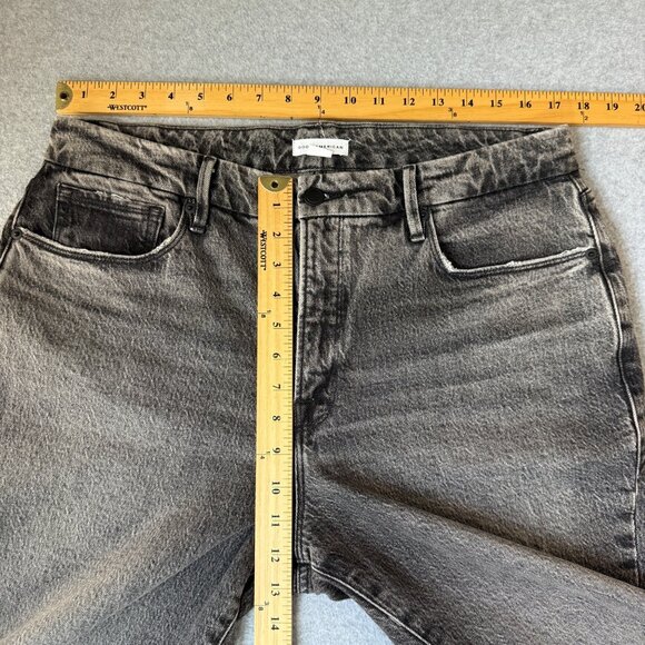 Good American Jeans Denim Straight Twist Slit Gray Black Womens Size 12 / 31 - Picture 9 of 14